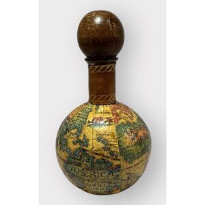 Vtg 1960 Fausto Confuri Italian Leather Wrapped Old World Map Decanter & Stopper